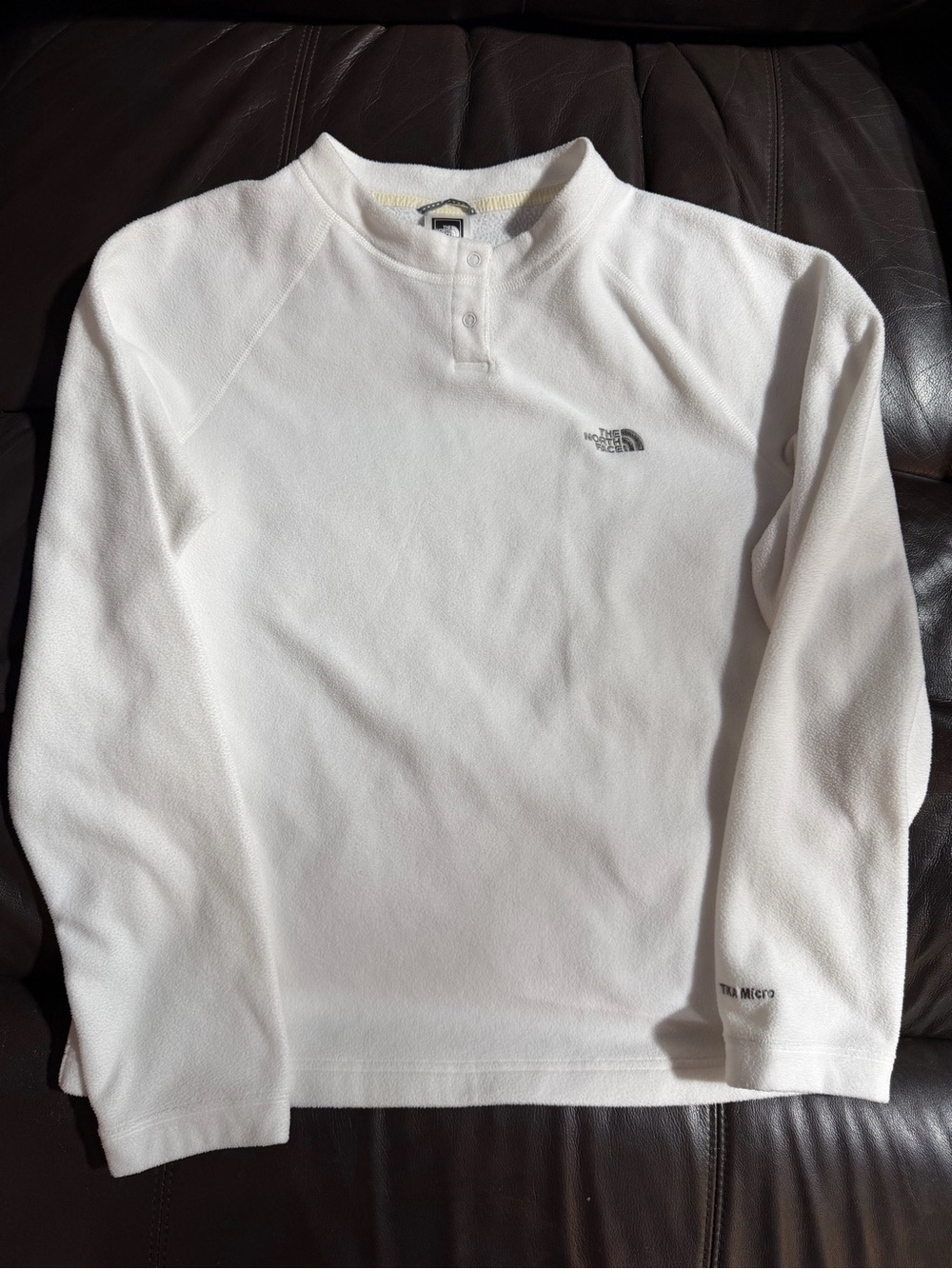 The North Face TKA Microfleece Henley Pullover Snap Neck Top White Large